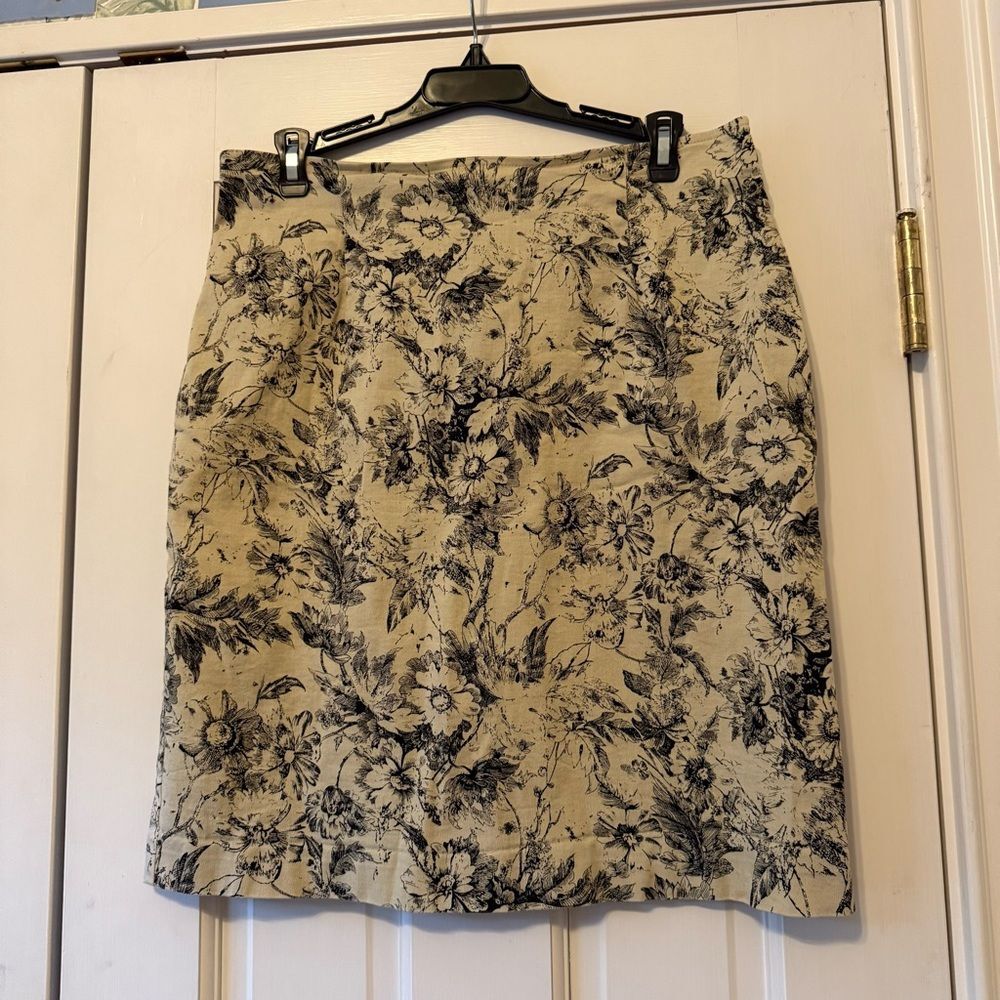 Vintage 90s Black & Off-White Toile Floral Print NYC Design Co. Skirt Size 12